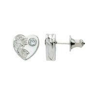 Heart Studs Earrings Large Silver with Cubic Zirconia