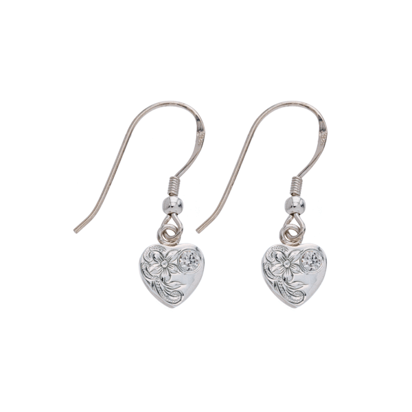 Heart Hook Earrings Silver with Cubic Zirconia
