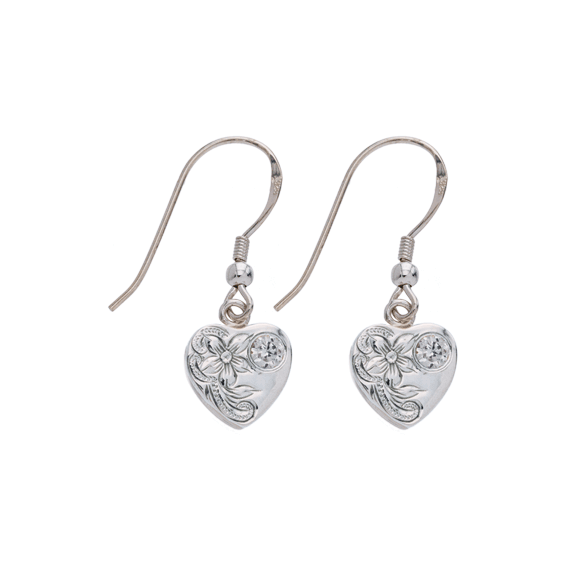 Heart Hook Earrings Large Silver with Cubic Zirconia