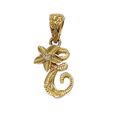 Initial with Plumeria Flower Pendant 14K Yellow Gold with Diamond