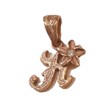 Initial with Plumeria Flower Pendant 14K Rose Gold with Diamond