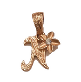 Initial with Plumeria Flower Pendant 14K Rose Gold with Diamond