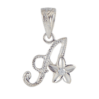 Initial with Plumeria Flower Pendant Silver with Cubic Zirconia
