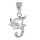 Initial with Plumeria Flower Pendant Silver with Cubic Zirconia