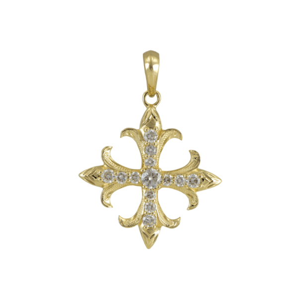 Gothic Cross Pendant Medium 14K Gold (YG, RG, WG) with Diamond