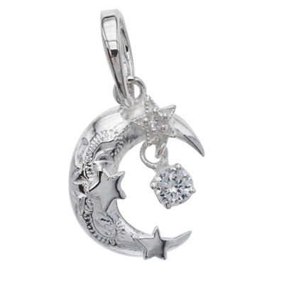 Moon Pendant Silver with CZ