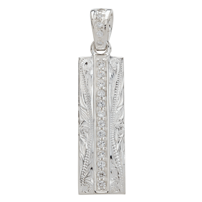 Vertical Plate Pendant Silver with Cubic Zirconia