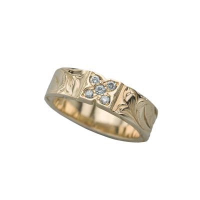 Clover Ring 6mm 14K Yellow Gold with Diamond