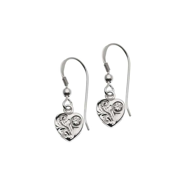 Dangle Heart Earrings Silver+CZ