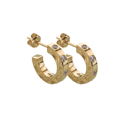 Load image into Gallery viewer, Hoop Earrings+CZ Yellow Gold
