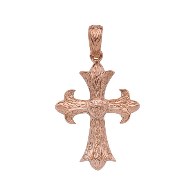 Heart Cross Pendant All Engraved Small Pink Gold*SALE*