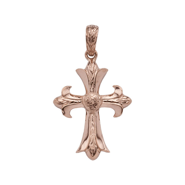 【Online Limited Item】Heart Cross Pendant Half Engraved Small Rose Gold*SALE*