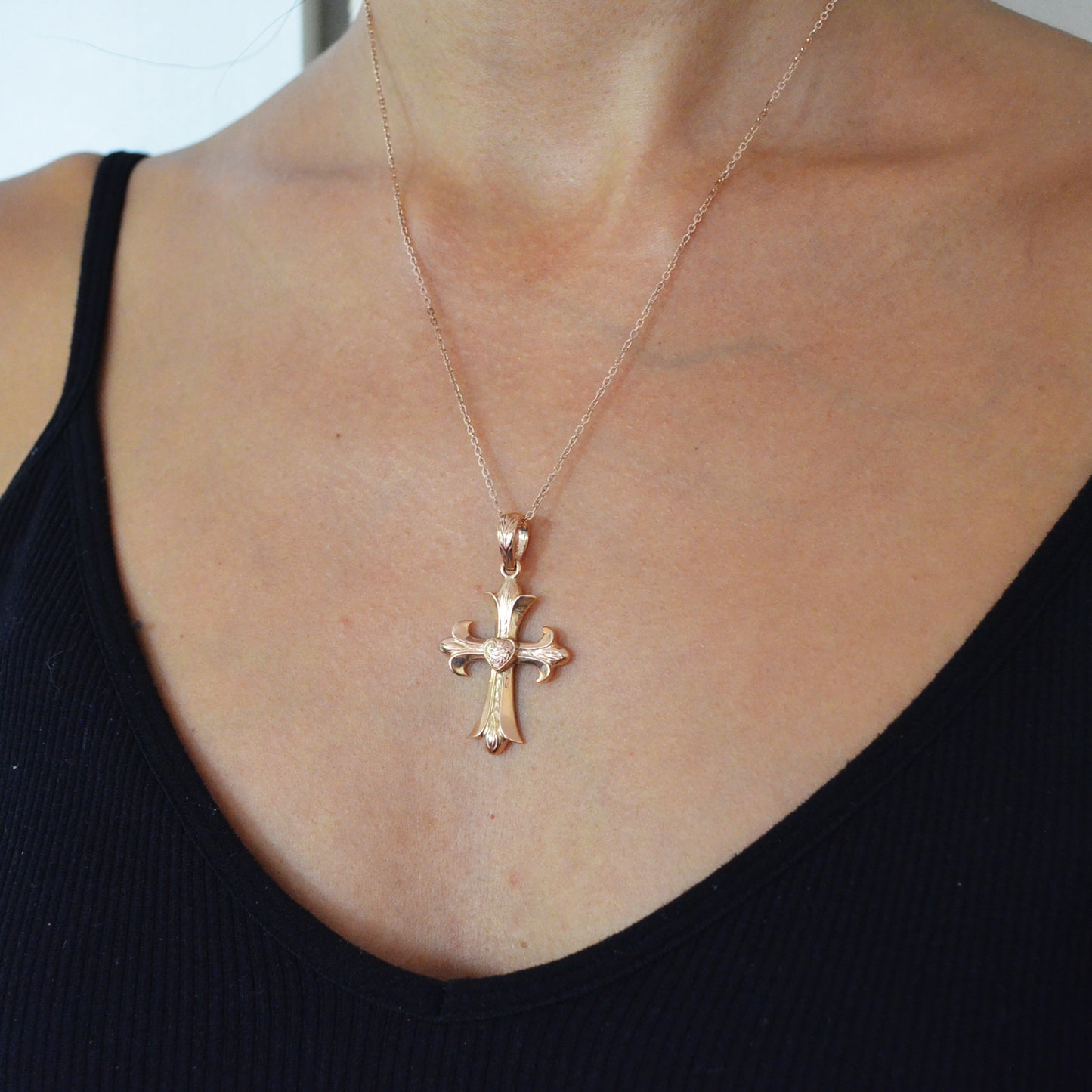 Heart Cross Pendant All Engraved Small Pink Gold*SALE*