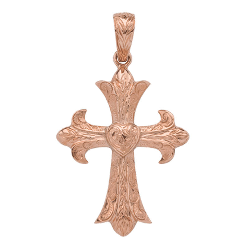 Heart Cross Pendant All Engraved Large Pink Gold*SALE*
