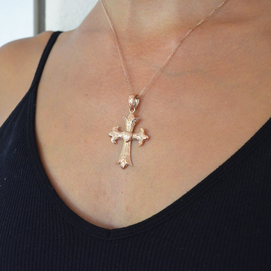 Heart Cross Pendant All Engraved Large Pink Gold*SALE*