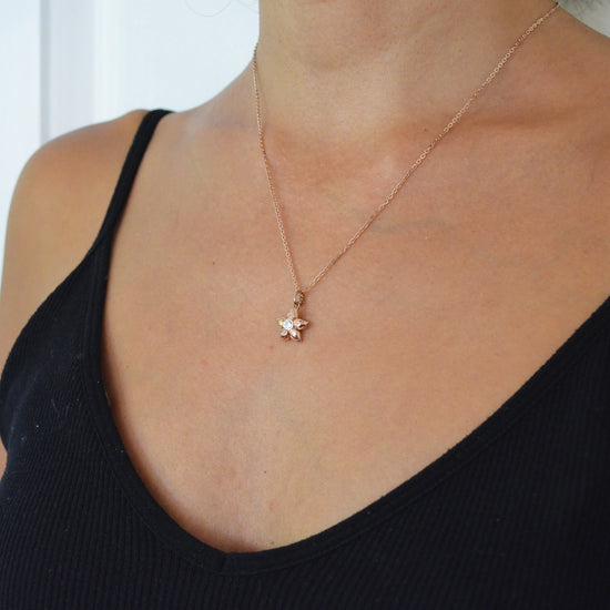 Load image into Gallery viewer, Plumeria+Cubic zirconia pendant Pink Gold*SALE*
